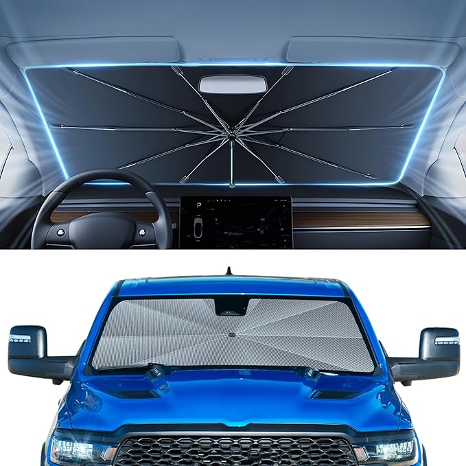 Autorder Windshield Sun Shade Umbrella for 2015-2023 Dodge Challenger Accessories,Upgraded Ice Crystal Material,Easy Setup Umbrella Sunshade for Car Windshield,100% Sun Blocking