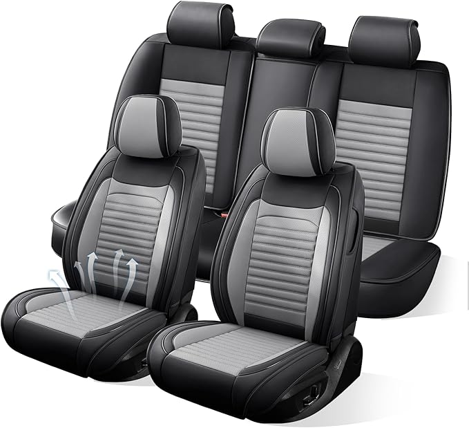 Car Seat Covers Full Set Fit for Toyota Prius 2001-2026, Premium Faux Leather Car Seat Protector,Breathable Anti-Slip Full Wrapping Edge Seat Covers(Black&Gray,Full Set)