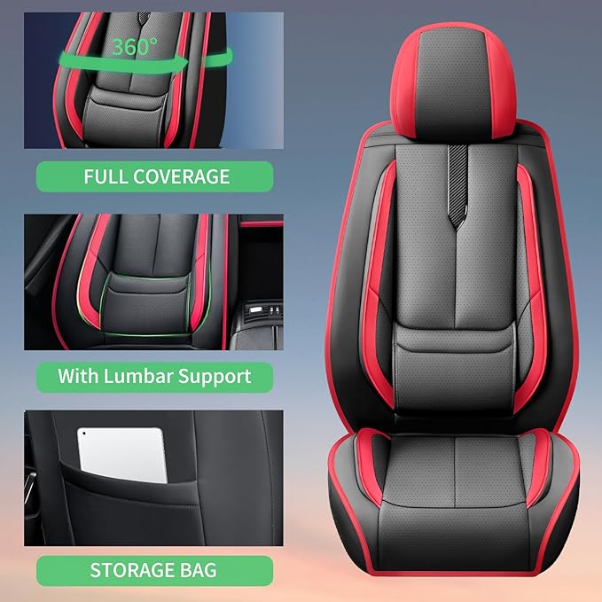 Fit Tucson Car Seat Covers for Hyundai Tucson 2010-2024 2025 2026 -Upgraded Premium Waterproof & Breathable Leather,Airbag Compatible,All-Weather Seat Cushion Protector,Full Set,Black-Red