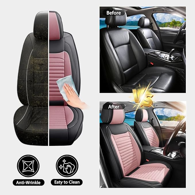 Car Seat Covers Full Set Fit for Toyota Corolla Cross 2022-2025,2026, Premium Faux Leather Car Seat Protector,Breathable Anti-Slip Full Wrapping Edge Seat Covers(Black&Pink,Full Set)