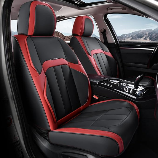 Coverado Car Seat Cover, Cover for Cars Front Seat, Premium Leather, Universal Fit Waterproof Seat Protectors, Car Seat Cushion Non-Slip for Most Cars-Black Red
