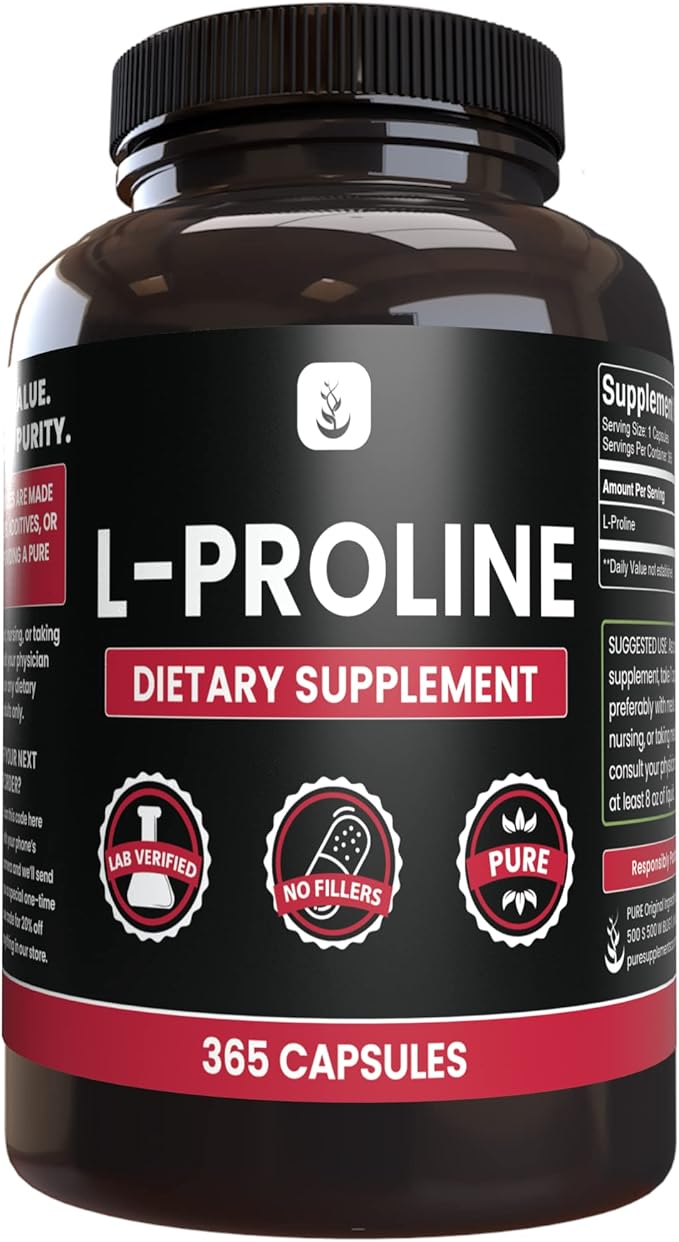PURE ORIGINAL INGREDIENTS L-Proline (365 Capsules) No Magnesium Or Rice Fillers, Always Pure, Lab Verified