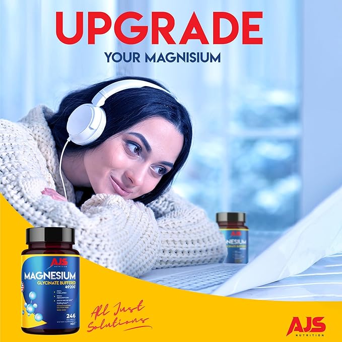 AJS Magnesium Glycinate Supplement 400mg, Magnesium Tablets, Gluten-Free, Non-GMO Supplements, Dietary Magnesium Supplement with Organic Coating,Supports Your Well-Being, 246 Tablets, 4 Months