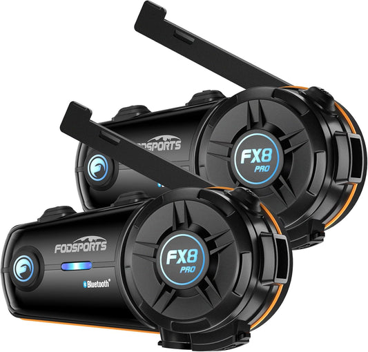 Fodsports FX8 Pro Motorcycle Communication Systems with Customized HRSQS Speakers, Dual-Chip Audio Multitasking, One-Click Fast Pairing, Music Sharing, FM 10 Riders Group Intercom, 2 Pack