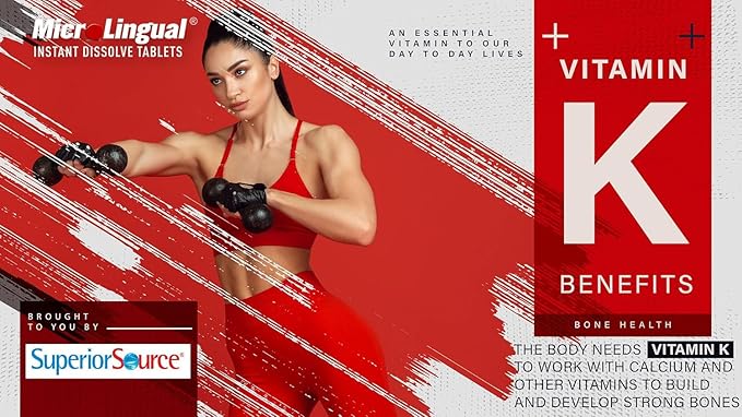 Superior Source Vitamin K1 500 mcg - Bone Strength & Health Support Supplement - Vitamin K Supplement Aids Blood Health & Calcium Absorption - 100 Sublingual Dissolving Tablets