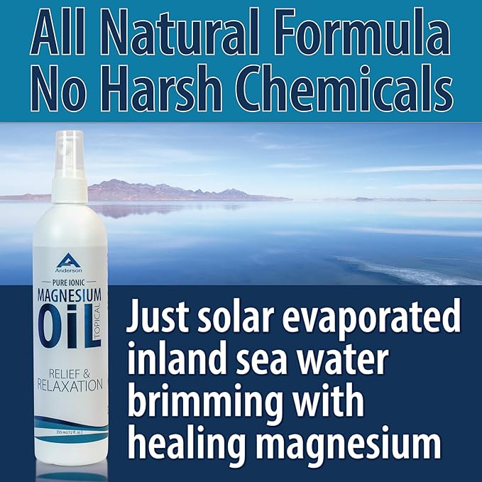 Anderson Magnesium Oil Spray for Relief and Relaxation | 12oz Bottle | Topical Ionic Magnesium | Promotes Relaxation, Relief from Muscle Cramps | Made in The USA