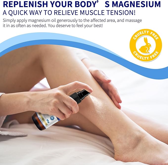 Pure Magnesium Oil Spray, Magnesium Oil Spray, 100% Pure & Natural Organic Concentrated Magnesium Chloride Oil-2.0 Fl.Oz