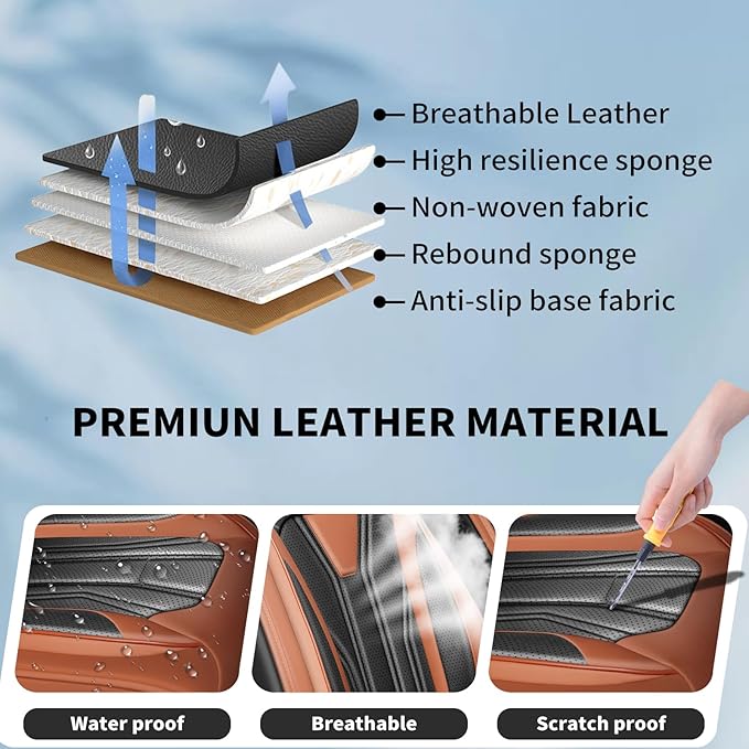Fit Accord Car Seat Covers Premium Leather for Honda Accord 2012-2025 2026. Waterproof， Breathable, Scratch-Resistant & All-Weather Seat Cushion Protector（Front Seat,Brown&Black