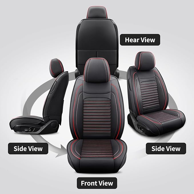 Front Seat Covers Fit for Toyota Tacoma 2001-2026, Truck Seat Covers Front Seats, Breathable Faux Leather Automotive Seat Covers Front Pair Anti-Slip Seat Cover(Black&Red, Front)