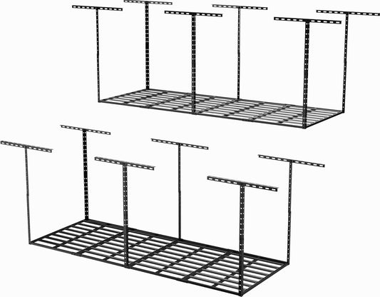 SunsGrove 3x8 Garage Storage Overhead Rack Organization, Adjustable Ceiling Mounted Storage Racks, 800LBS Weight Capacity, 22"-40" Ceiling Dropdown, 2 Pcs, Black