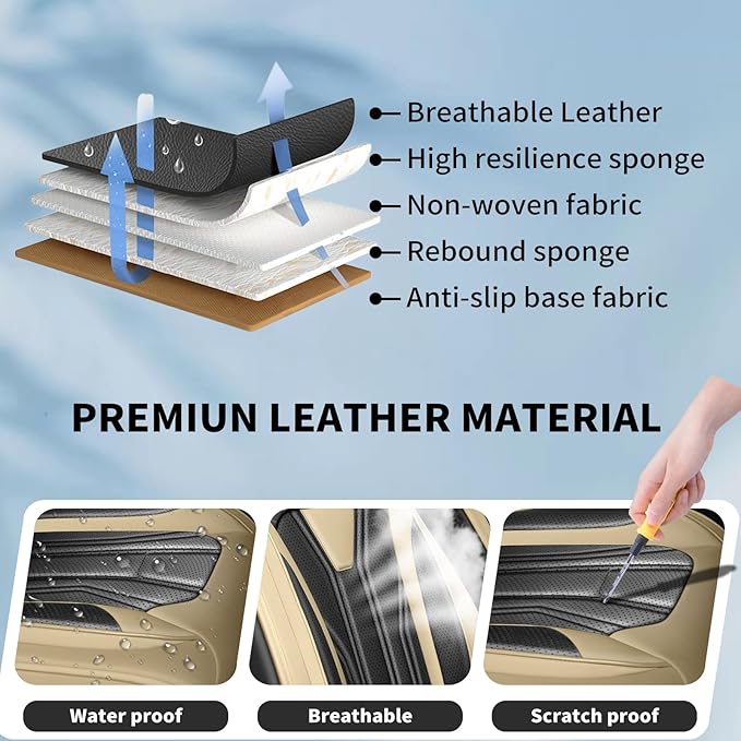Fit Tucson Car Seat Covers Premium Leather for Hyundai Tucson 2010-2025 2026. Waterproof， Breathable, Scratch-Resistant & All-Weather Seat Cushion Protector (Full Set, Beige&Black)