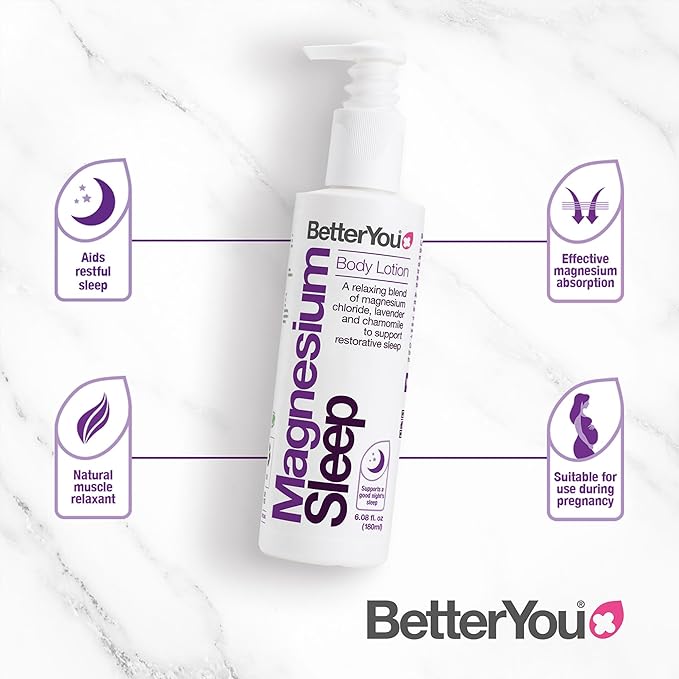 BetterYou Magnesium Sleep Body Lotion - Relaxing Body Lotion - Magnesium Body Cream with Lavender and Chamomile Blend - Sore Muscle Relief - 6.08 oz