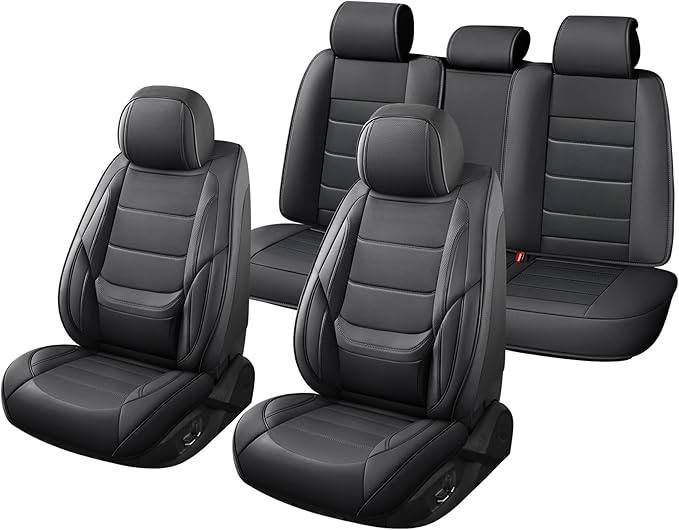 Car Seat Covers Full Set Custom Fit for Mercury Milan 2006-2011,Premium Faux Leather with Lumbar Support, Breathable, Anti-Slip & Soft Touch(Black,Fullset)