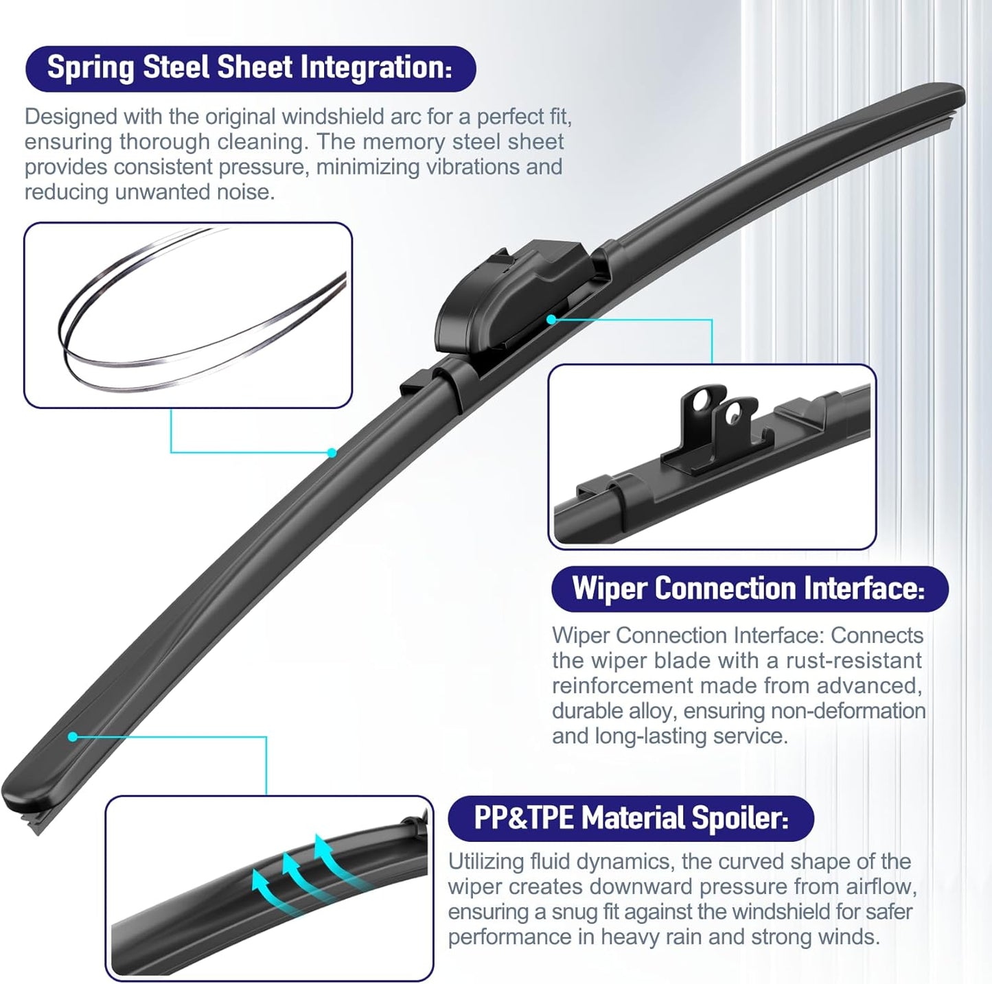 AJK Windshield Wiper Blade, OEM Quality Front and Rear Windshield Wipers for INFINITI QX30 2017 2018 2019, 24" 19" 12" Window Blades (Set of 3)