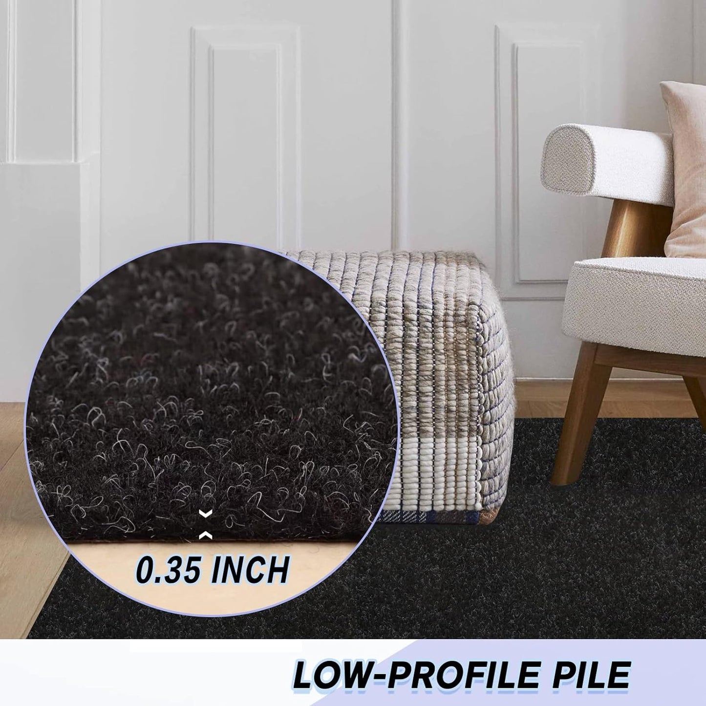 Custom Size Backed Non-Slip Area Rugs Runner, Easy Clean, Waterproof Runner Rugs for Hallway Entryway, Kitchen, Laundry, 3FT x 67FT, Black