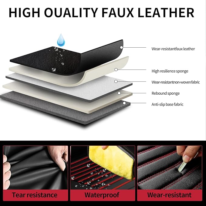 Fit Santa Cruz Car Seat Covers for Hyundai Santa Cruz 2022-2025 2026-Upgraded Premium Waterproof & Breathable Leather, Airbag Compatible, All-Weather Seat Cushion Protector (2 Front/Black+Red)