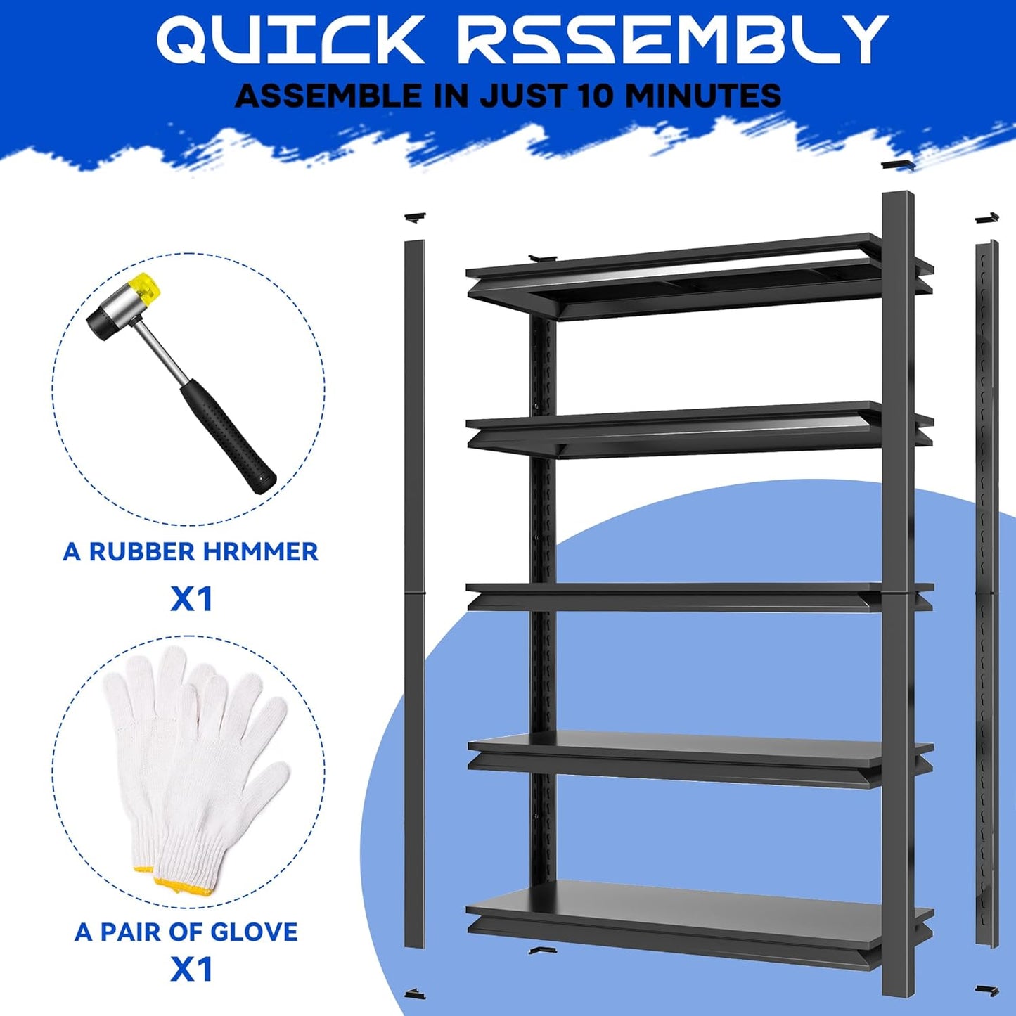 63"H Garage Shelving Heavy Duty Rack, 3000 LBS Extra Large Capacity 5 Tier Adjustable Storage Shelves, Metal Industrial Shelf Units for Garage, Basement and Warehouse, 63"H×31.5"W×13.78"D, Black