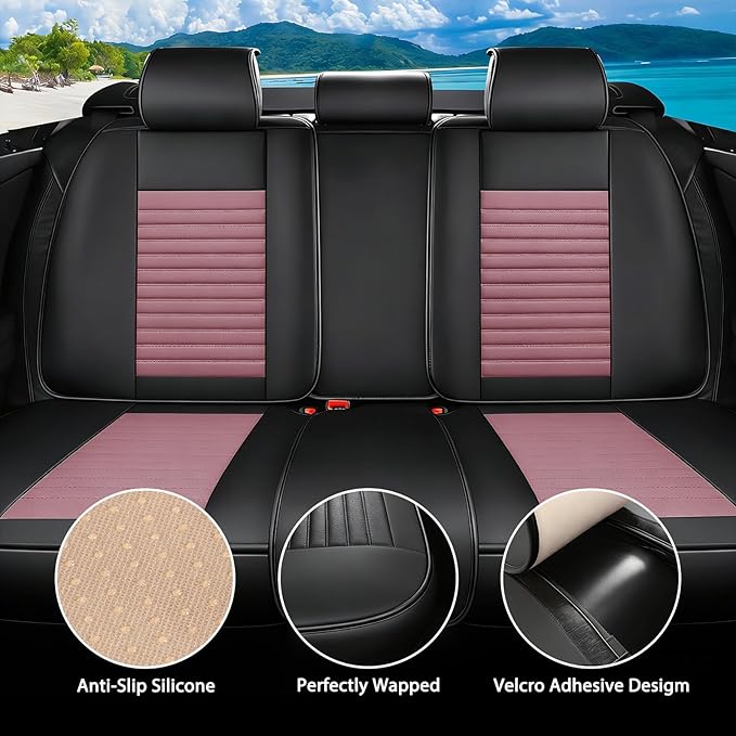 Car Seat Covers Full Set Fit for Toyota 4Runner 2001-2025,2026, Premium Faux Leather Car Seat Protector,Breathable Anti-Slip Full Wrapping Edge Seat Covers(Black&Pink,Full Set)