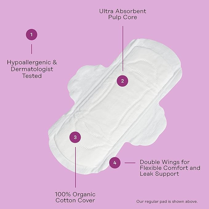 The Honey Pot Company - Sanitary Pads for Women - Non-Herbal Regular Flow w/Wings - Organic Cotton Cover & Ultra-Absorbent Pulp Core - Feminine Care - FSA & HSA Eligible - 20 ct
