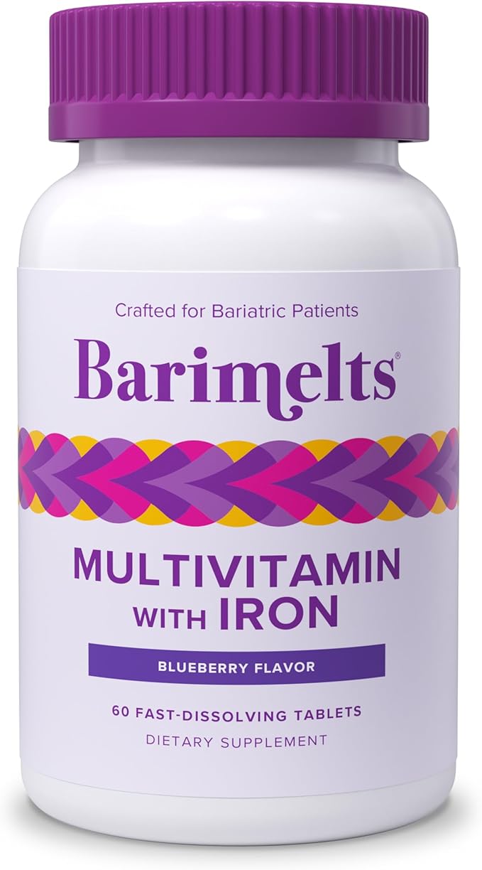 BariMelts Bariatric Multivitamin with Iron, 60 Fast-Dissolving Tablets (1-Month Supply), Sugar-Free Bariatric Vitamins for Women, Natural Blueberry Flavor