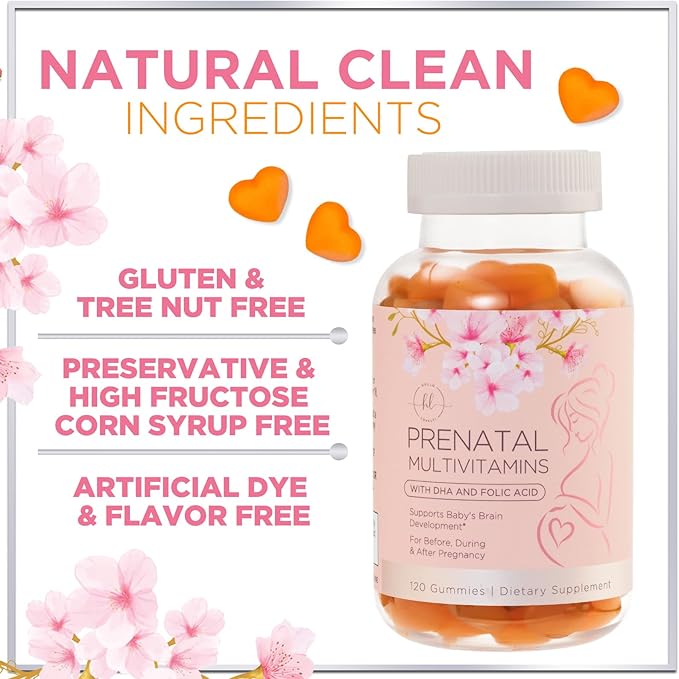 Prenatal Vitamins for Women with DHA & Folic Acid - Best Prenatal Multivitamin Gummies for Women, Brain Development Support, Folate, Vitamin C, D3 & B12, Pre Natal Pregnancy Supplement - 120 Gummies