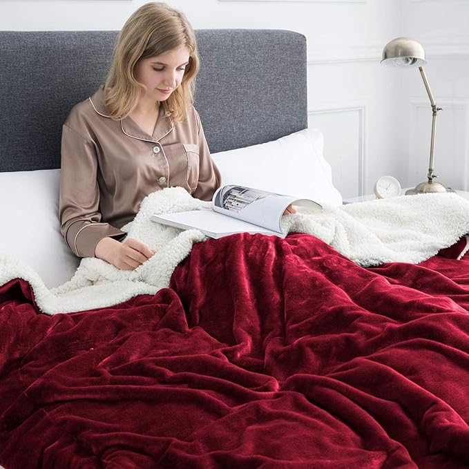 IR Imperial Rooms Sherpa Fleece Throw Blanket Twin Size for Couch - Thick and Warm Fluffy Blankets for Winter, Soft and Fuzzy Twin Blanket for Bed, Burgundy, 60x80 Inches
