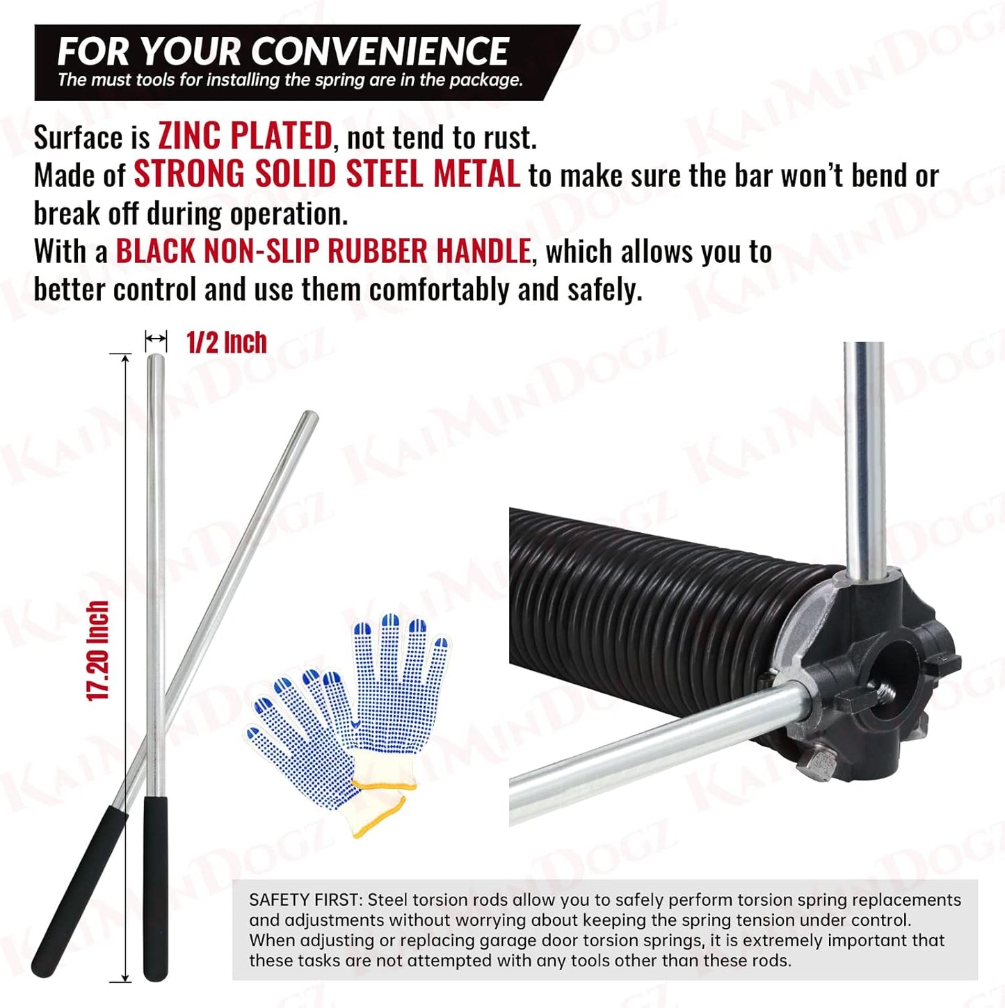 Pair of 1.75" Garage Door Torsion Springs Set with Non-Slip Winding Bars&Gloves, High Precision Electrophoresis Oil-Free Black Coated for Replacement, MIN 16,000 Cycles (0.207 x 1.75"x 30")