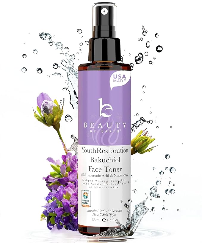 Bakuchiol Face Toner - USA Made with Natural & Organic Ingredients, Skin Toner for Oily and Acne Prone Skin, Spray Toner for Aging Skin, Smoothes Fine Lines & Wrinkles, Face Toner for Women Anti Aging