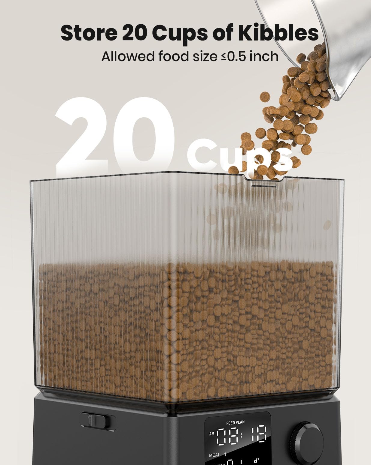 oneisall Automatic Cat Feeder for 2 Cats, 20 Cups/5L Automatic Cat Food Dispenser for Small Pets Indoor, Timed Cat Feeder for Dry Food