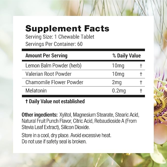 Nested Naturals Luna Kids Sleep Supplement - for Children & Melatonin Sensitive Adults - Gentle Herbal Supplement with Chamomile, Melatonin, & Valerian - 180 Chewable Tablets (60 Per Bottle)