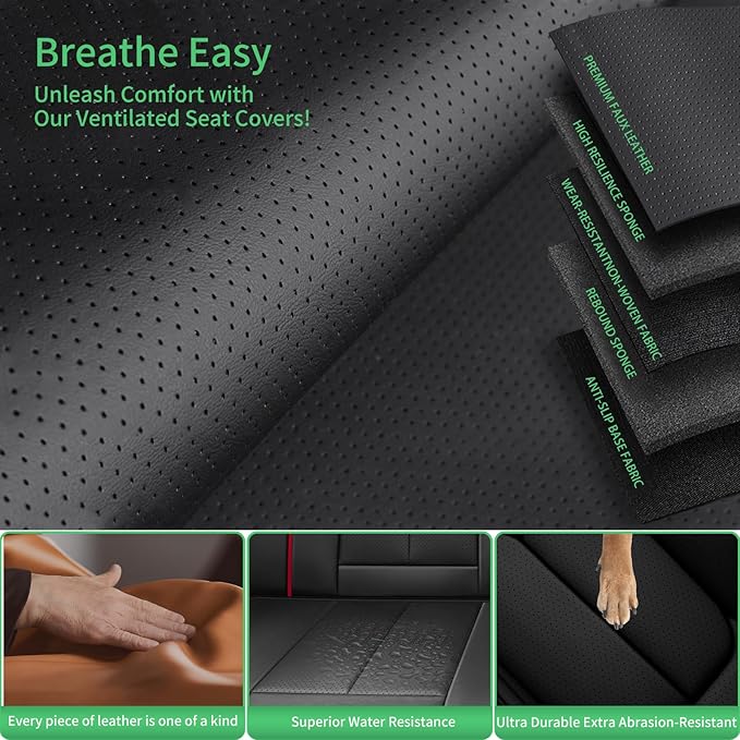 Fit Kona Car Seat Covers for Hyundai Kona 2018-2024 2025 2026 -Upgraded Premium Waterproof & Breathable Leather,Airbag Compatible,All-Weather Seat Cushion Protector,2 Front/Black-Red