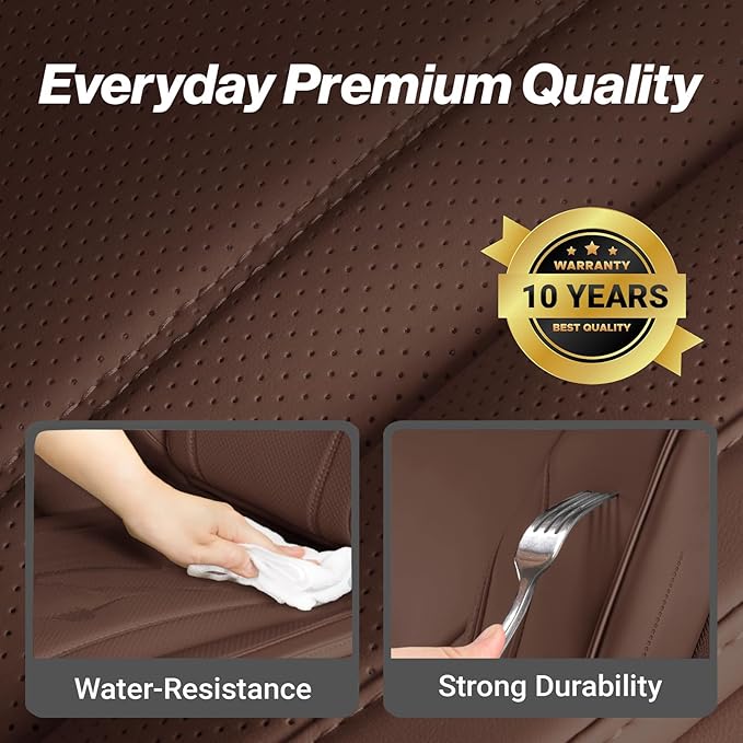Coverland Custom Fit Car Seat Covers for Car Compatible with [Cadillac DTS, Oldsmobile Cutlass] Premium Water Resistant Leather Non-Slip Interior Protector [Full Set Dark Brown - Size Chart X78]