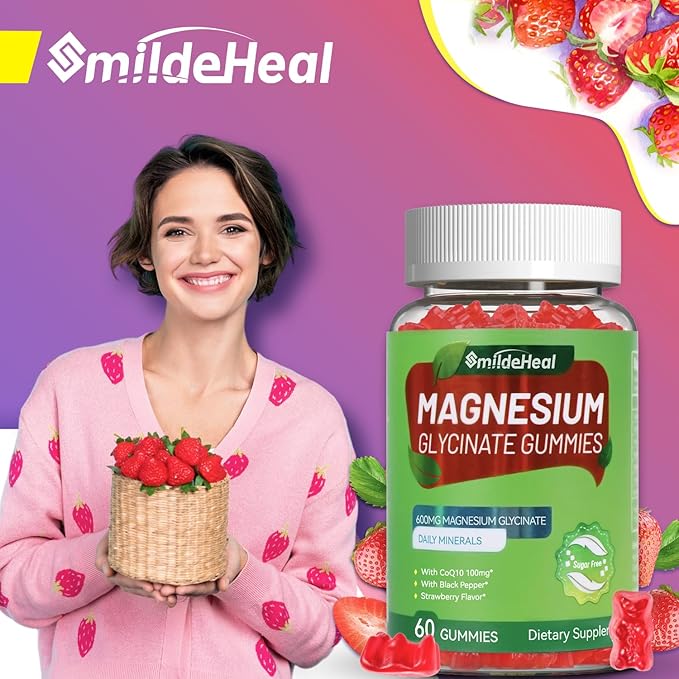 Magnesium Glycinate Gummies 600mg, Magnesium Gummies for Women & Men, with Magnesium L-Threonine 300mg, CoQ10 and Black Pepper, Vegan (120 Count)