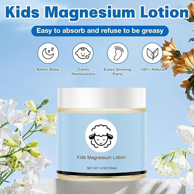 Magnesium Lotion for Kids,Magnesium Lotion for Sleep,Topical Magnesium Cream Helps Kids Stay Calm at Bedtime and During The Night (4 oz)
