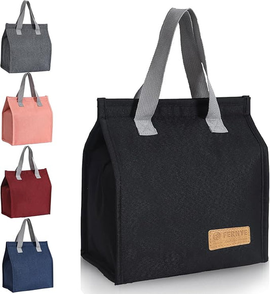 Lunch Bag for Women/Men,Waterproof Reusable Portable Lunch Tote,Lunch Box Bag.Thermal Cooler Bag Ideal for Work/Party/l/Travel/Picnic (Light Black)