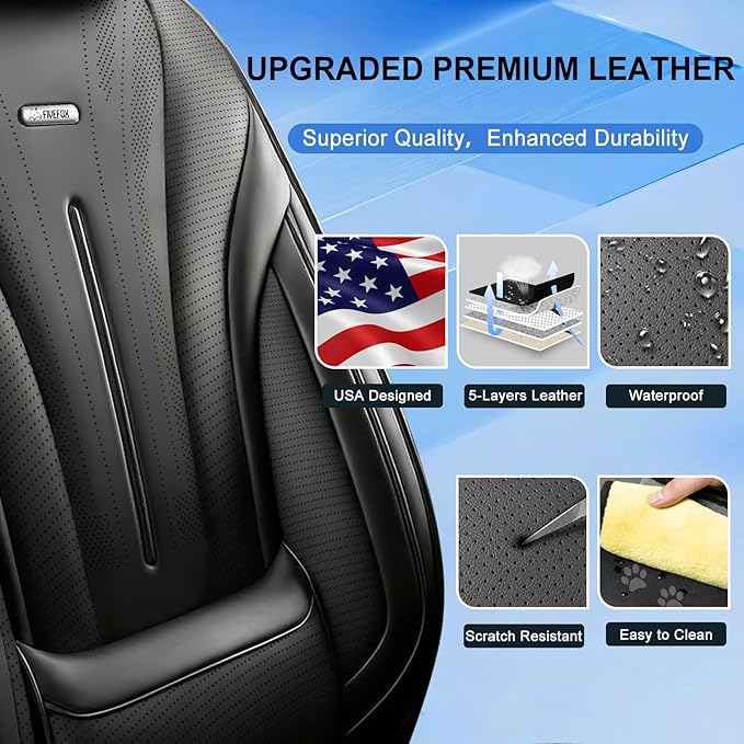 Fit RAV4 Car Seat Covers for Select Toyota RAV 4 2013-2026 /RAV4 Hybrid - Premium Full Coverage Leather, Waterproof & All Weather Seat Cushion Protector, Full Set, Black