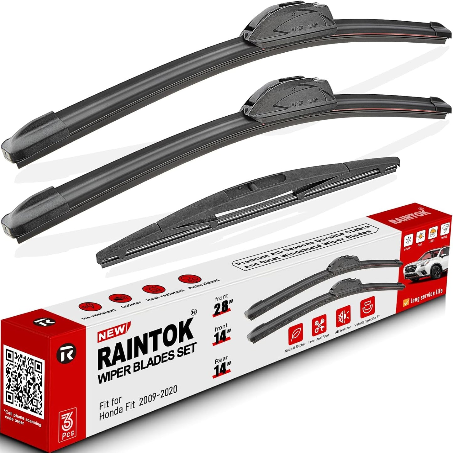 Windshield Wiper Blades Replacement for 2009-2020 Honda Fit Original Factory Quality Front Rear Wipers Blade Set for My Car - 28" 14" 14" (Pack of 3)