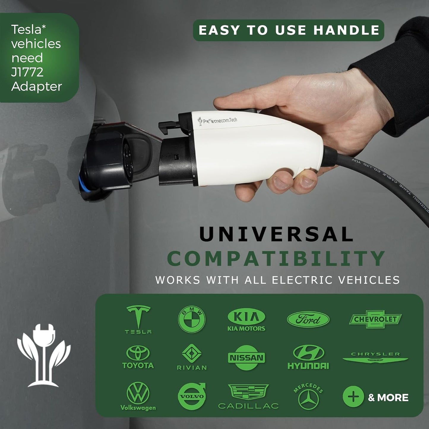 PRIMECOM Level 2 EV Charger 220/240V, 16A, 30ft & 50ft, Portable EVSE Electric Vehicle Charging Cable Compatible with Bolt Volt Leaf BMW i3 Fiat 500e Clarity NIRO Prius (30 Feet, 6-20P)