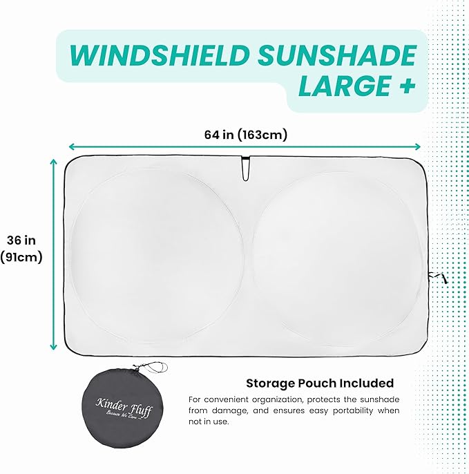 Windshield Sun Shade -Certified 99.87% UVB & 99.02% UVA Car Sun Shade. Award Winning Sunshade - Patented Technology | Compatible for Ford Bronco (2021-2026) | Car Shades by Kinder Fluff