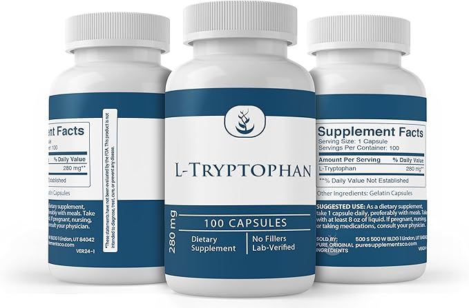 Pure Original Ingredients L-Tryptophan, (100 Capsules) Always Pure, No Additives Or Fillers, Lab Verified