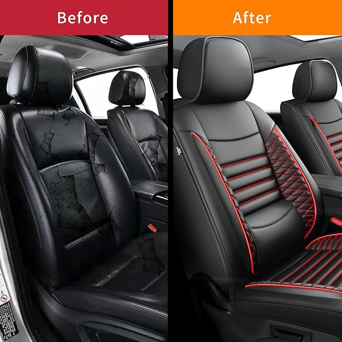 Fit Santa Cruz Car Seat Covers for Hyundai Santa Cruz 2022-2025 2026-Upgraded Premium Waterproof & Breathable Leather, Airbag Compatible, All-Weather Seat Cushion Protector (2 Front/Black+Red)