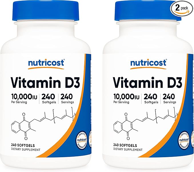 Nutricost Vitamin D3 10,000 IU, 240 Soft Gel Caps (2 Bottles)