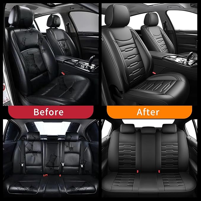 Fit Sonata Car Seat Covers for Hyundai Sonata 2004-2024 2025 2026 - Upgraded Premium Waterproof & Breathable Leather, Airbag Compatible, All-Weather Seat Cushion Protector (Full Set, Black)