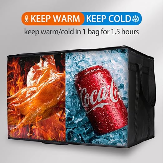 Bodaon 2-Pack Insulated Food Delivery Bag, XXX-Large Meal Grocery Tote Insulation Bag for Hot and cold Food, Commercial, Large Capacity Reusable Warming Bag, Heavy Duty Pizza Carrier, Black + Red