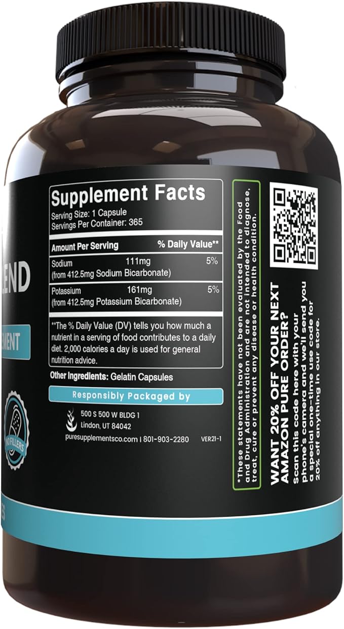 PURE ORIGINAL INGREDIENTS Bicarb Blend (365 Capsules) No Magnesium Or Rice Fillers, Always Pure, Lab Verified