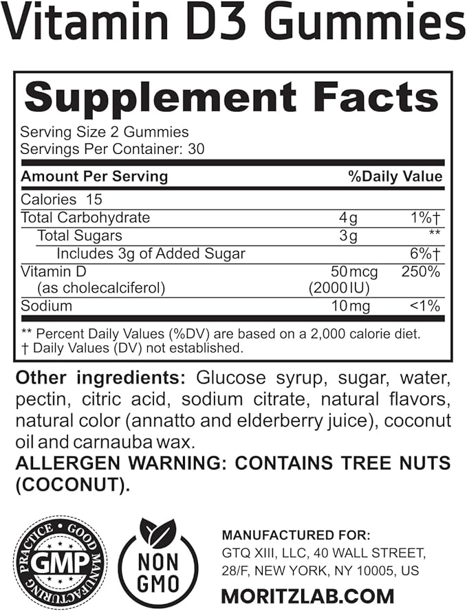 DR. MORITZ Vitamin D3 Gummies for Kids & Adults 2000 IU - High-Absorption Vitamin D Kids Gummies Supplements - Vegetarian, Immune Support D3 for Adults & Kids (60 Count)