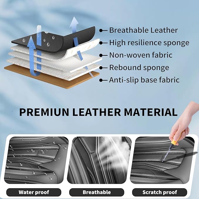 Fit Accord Car Seat Covers Premium Leather for Honda Accord 2012-2025 2026. Waterproof， Breathable, Scratch-Resistant & All-Weather Seat Cushion Protector（Full Set,All Black）