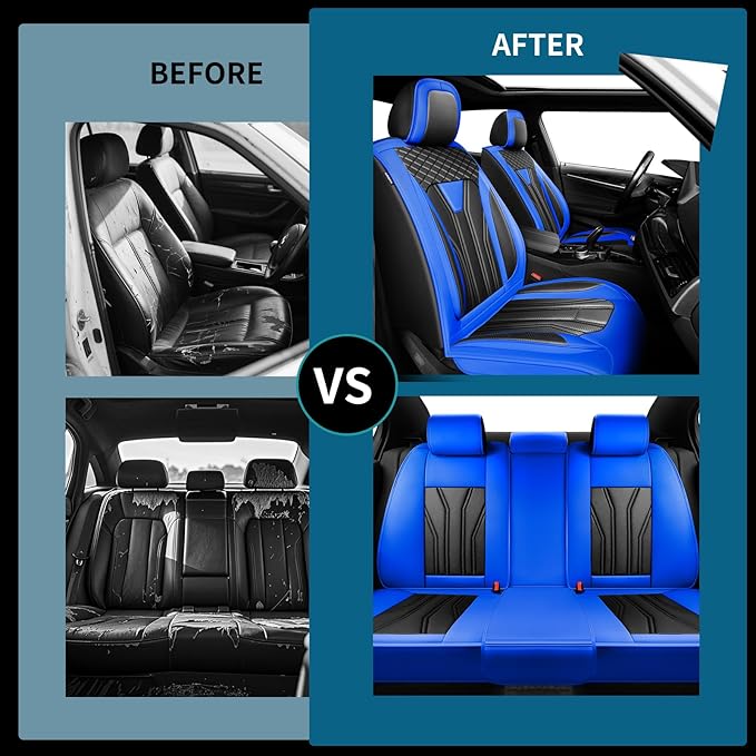 Fit Accord Car Seat Covers Premium Leather for Honda Accord 2012-2025 2026. Waterproof， Breathable, Scratch-Resistant & All-Weather Seat Cushion Protector（Front Seat,Blue&Black