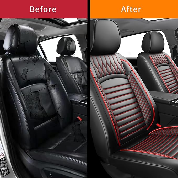 Fit Santa Cruz Car Seat Covers for Hyundai Santa Cruz 2022-2025 2026-Upgraded Premium Waterproof & Breathable Leather, Airbag Compatible, All-Weather Seat Cushion Protector (2 Front/Black+Red)