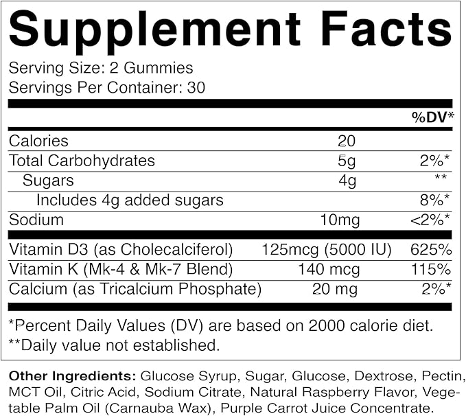 Vitamatic Vitamin D3 & K2 Gummies (2-Pack, 60 Count) Supports Healthy Bones, Heart Health, Calcium Absorption, and Immune Function Plant-Based, Non-GMO, Gluten-Free